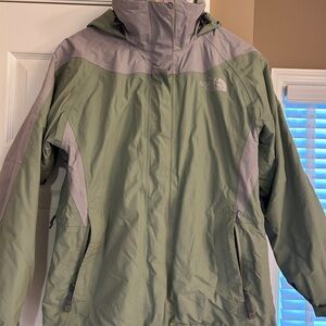 The North Face Hyvent Olive and Light Gray Jacket with detachable shell